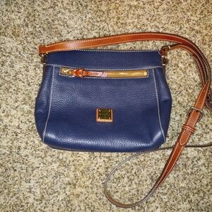 Dooney & Bourke Navy PebbleSmall Leather Crossbody Bag with Brown Trim